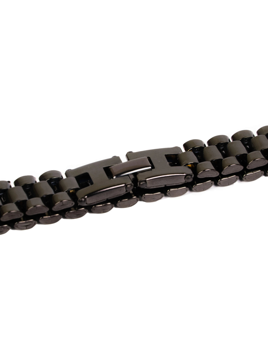 Black metal chain bracelet on a white background