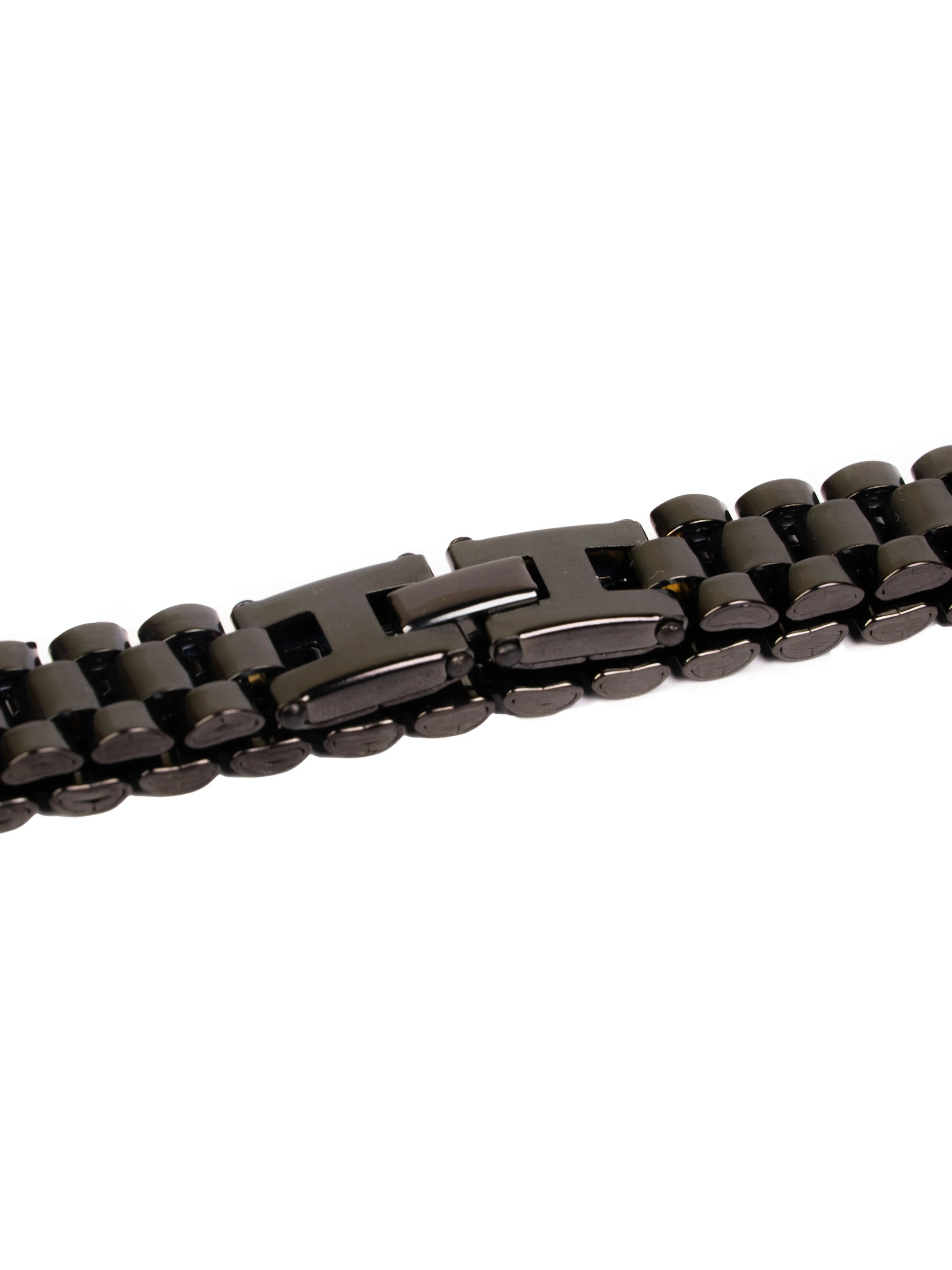 Black metal chain bracelet on a white background