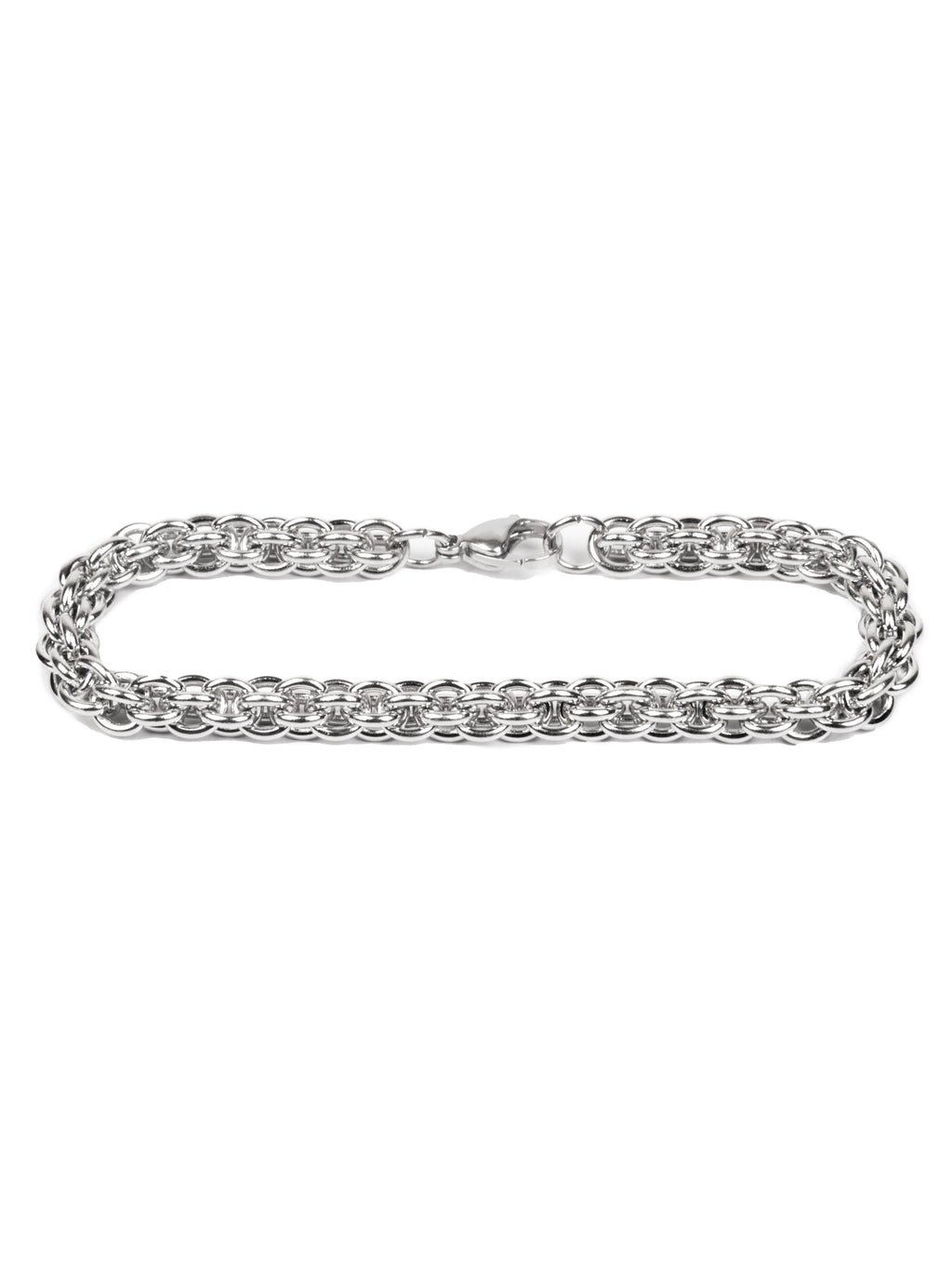 Silver chain bracelet on a white background