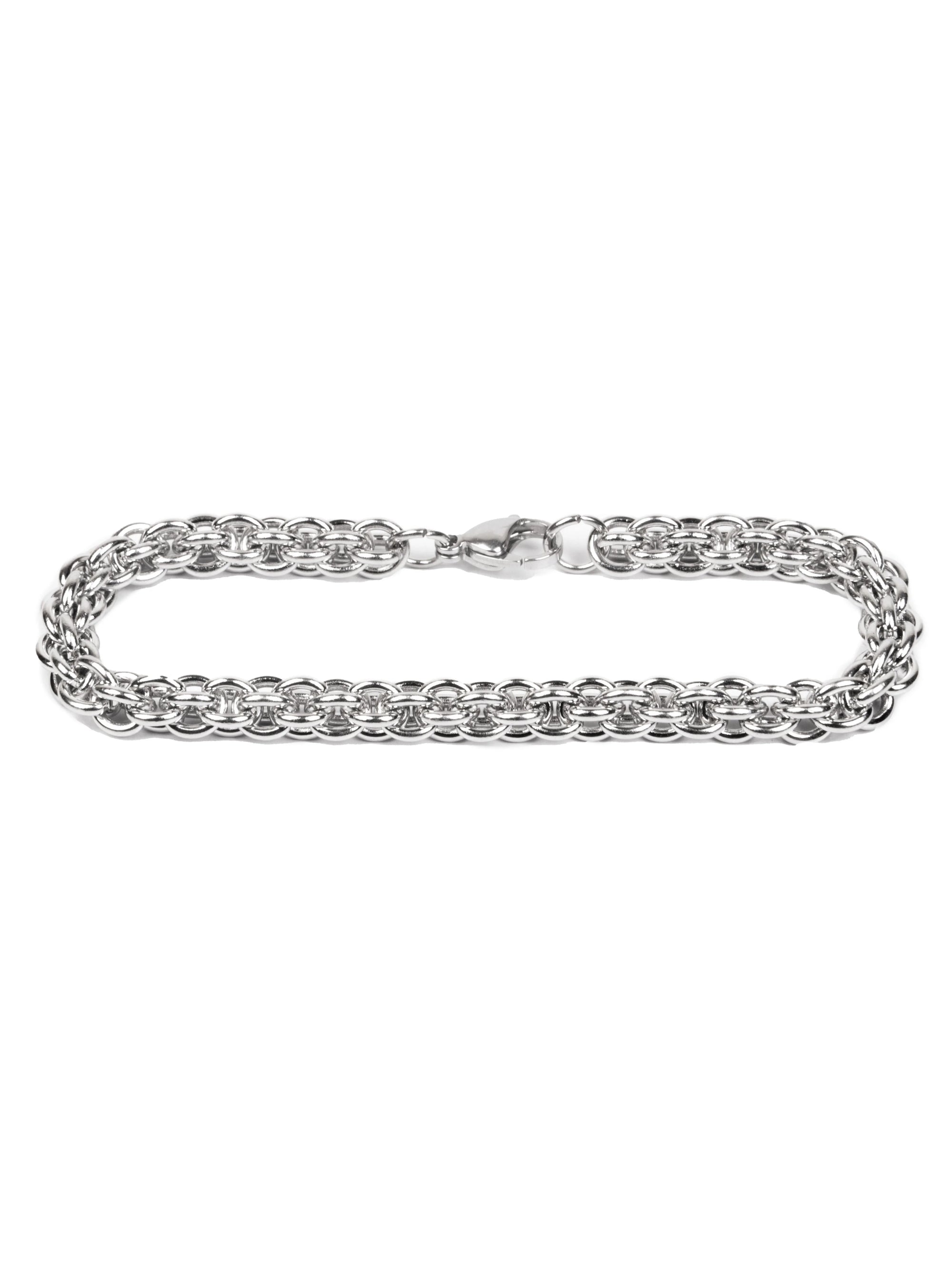 Silver chain bracelet on a white background