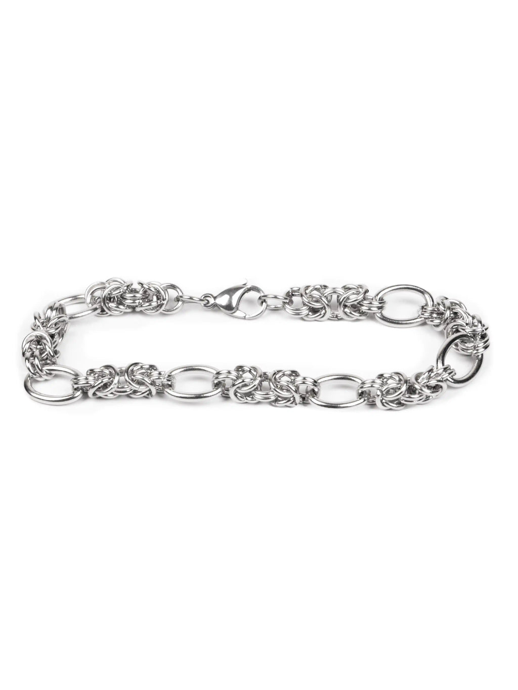 Silver chain bracelet on a white background stawp