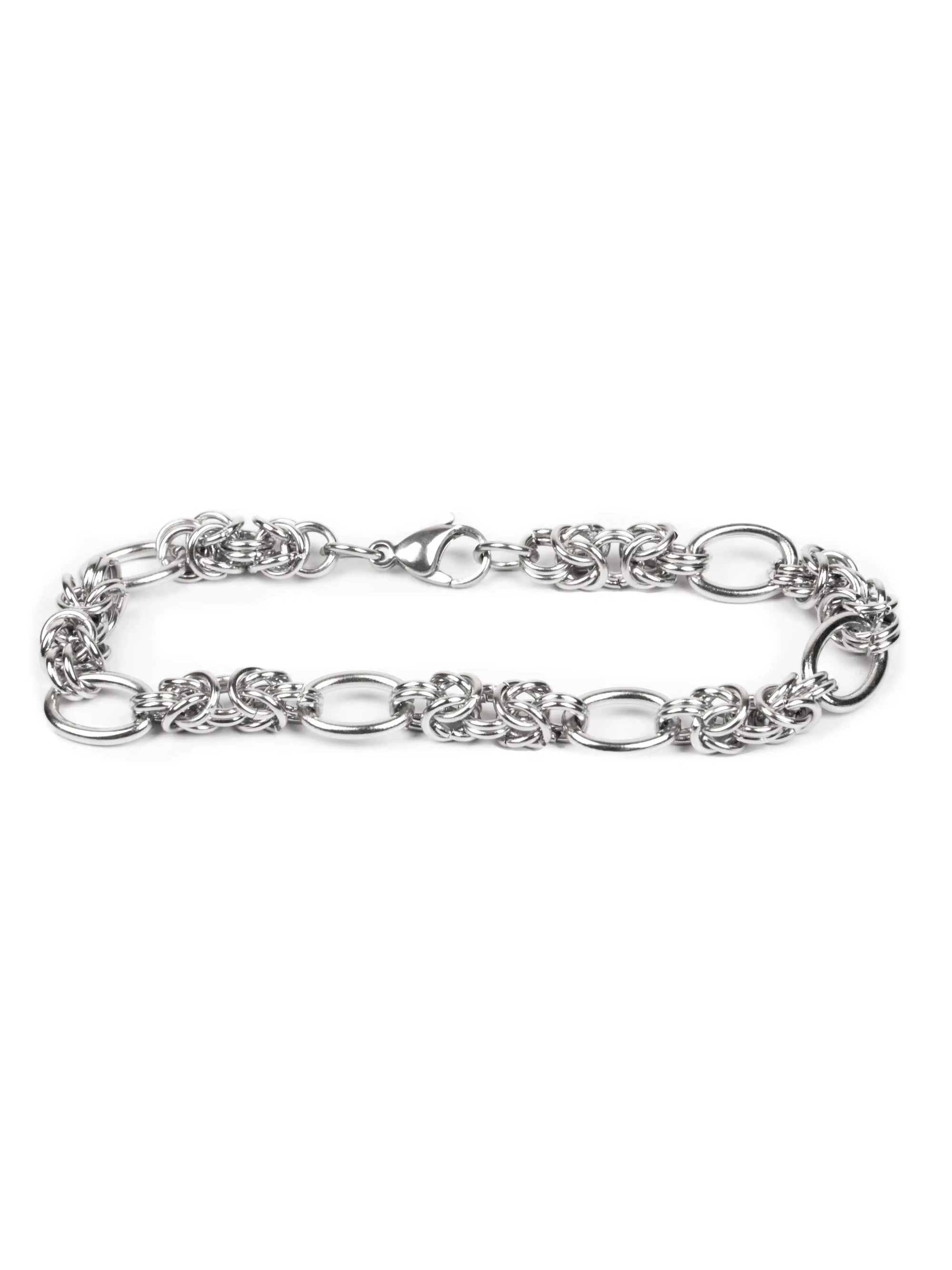 Silver chain bracelet on a white background stawp